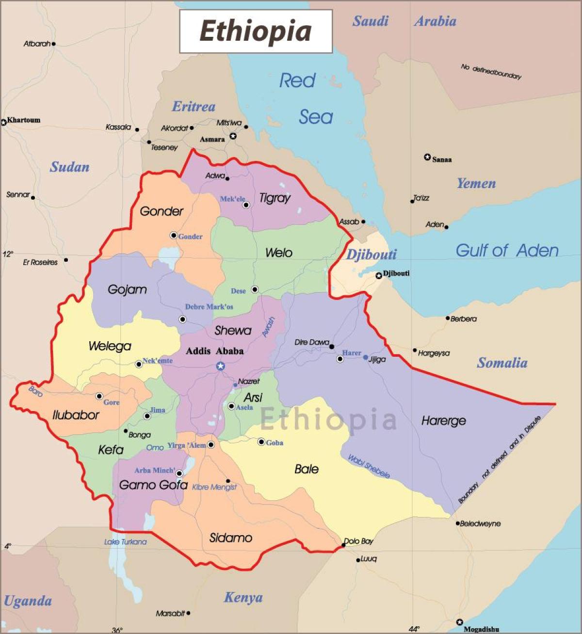 에티오피아지도와 도시
