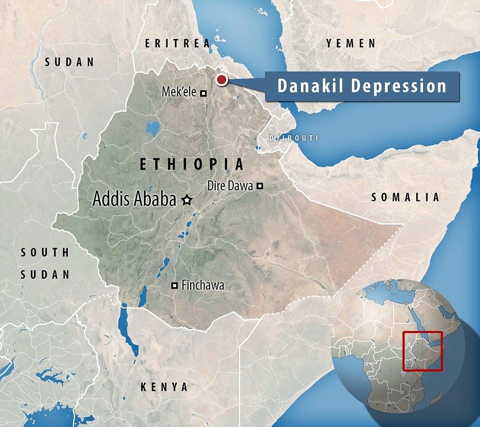 danakil 우울증이 에티오피아 지도